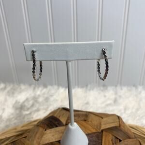 Vintage Silver Chain Hoop Earrings 1" drop 2.5" total length